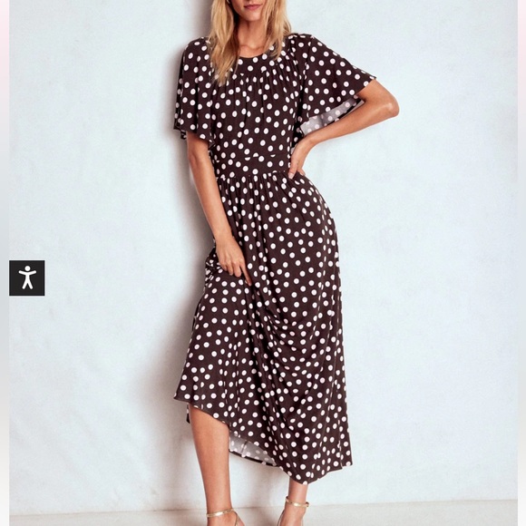 Boden Dresses & Skirts - 3/$20! BODEN Pink Polka Dot Flutter Sleeve Midi Dress